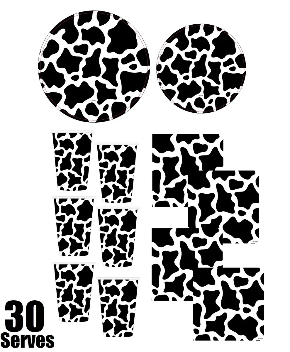 Oojami Cow Print Party Supplies Pack for 30 Guests | 120 Pcs Dinner Plates, Dessert Plates, Cups, Napkins - view 6
