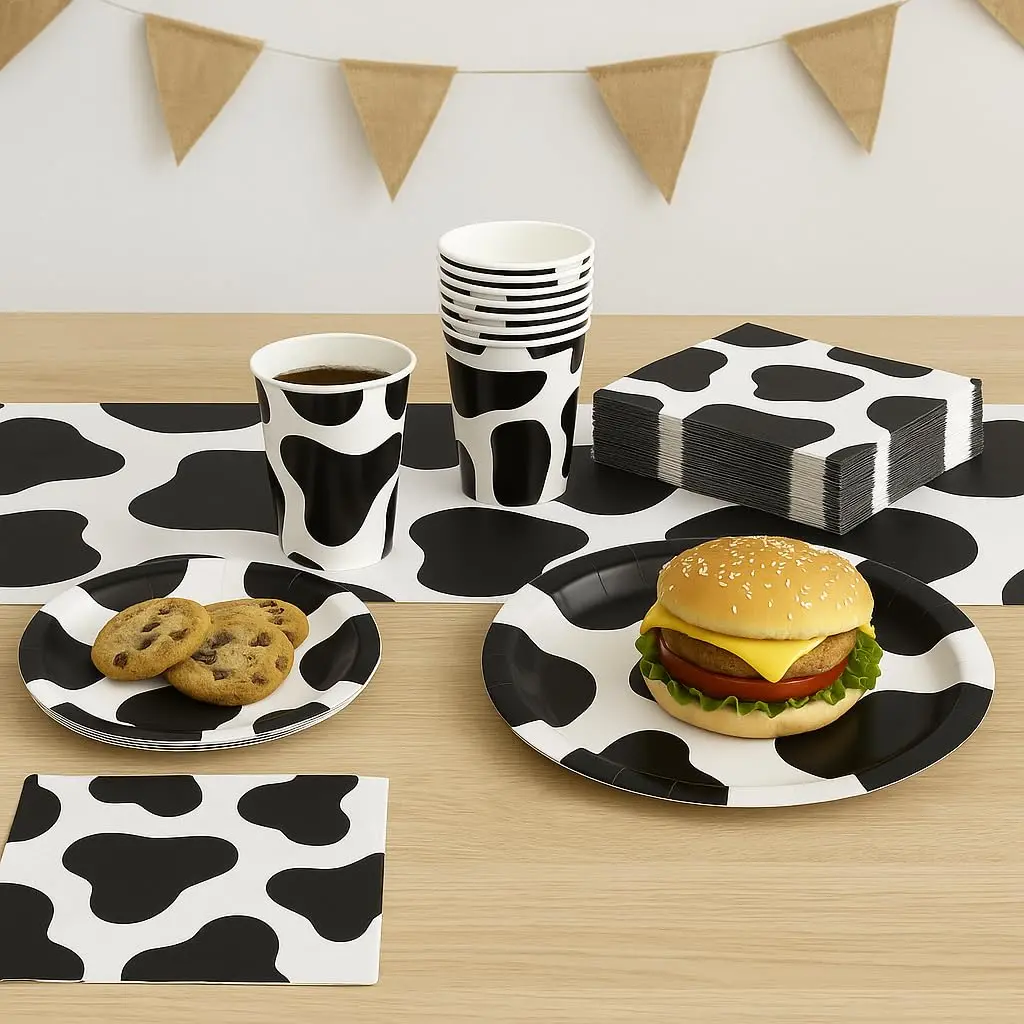 Oojami Cow Print Party Supplies Pack for 30 Guests | 120 Pcs Dinner Plates, Dessert Plates, Cups, Napkins - view 7
