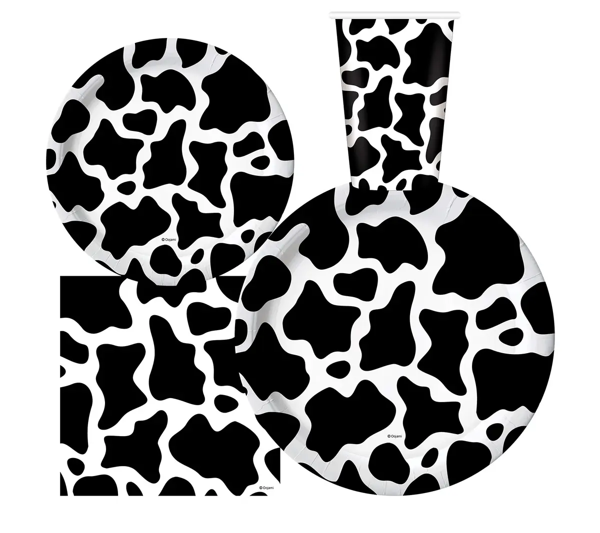 Oojami Cow Print Party Supplies Pack for 30 Guests | 120 Pcs Dinner Plates, Dessert Plates, Cups, Napkins - view 2