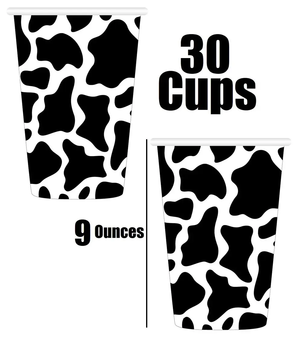 Oojami Cow Print Party Supplies Pack for 30 Guests | 120 Pcs Dinner Plates, Dessert Plates, Cups, Napkins - view 4