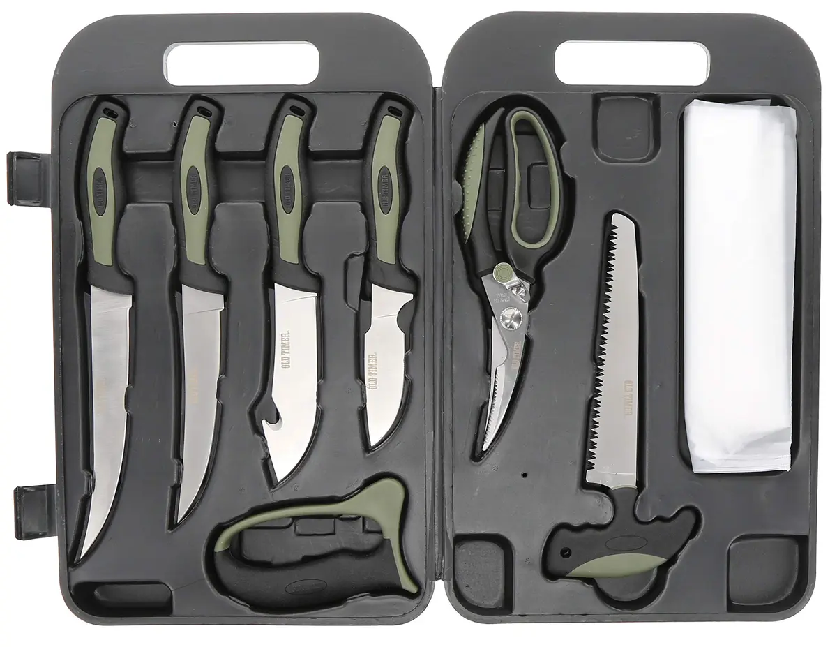 Old Timer Outdoor Kit with Game Shears, Bone Saw, Gut Hook, Knives, Sharpener & Gloves | Hunting & Camping Gear - main product image
