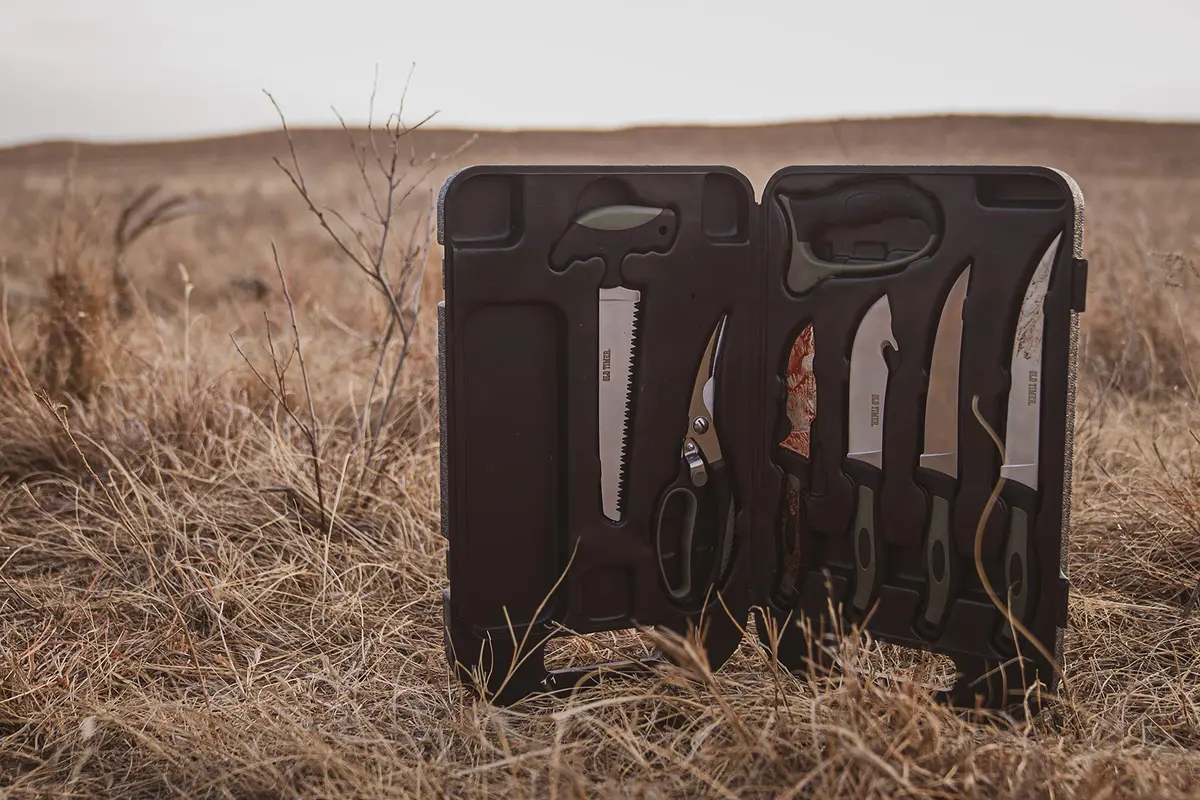 Old Timer Outdoor Kit with Game Shears, Bone Saw, Gut Hook, Knives, Sharpener & Gloves | Hunting & Camping Gear - view 6