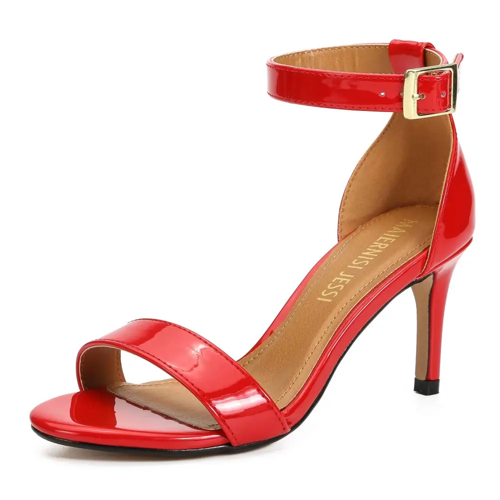 MAIERNISI JESSI Unisex Ankle Strap Heeled Sandals | Open Toe, Patent Red, 14.5 Women/13 Men - main product image