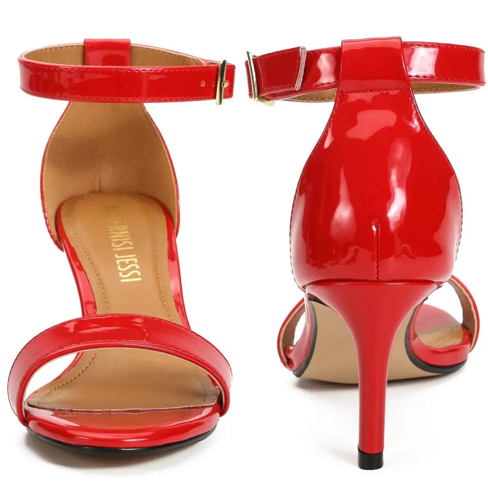 MAIERNISI JESSI Unisex Ankle Strap Heeled Sandals | Open Toe, Patent Red, 14.5 Women/13 Men - view 5