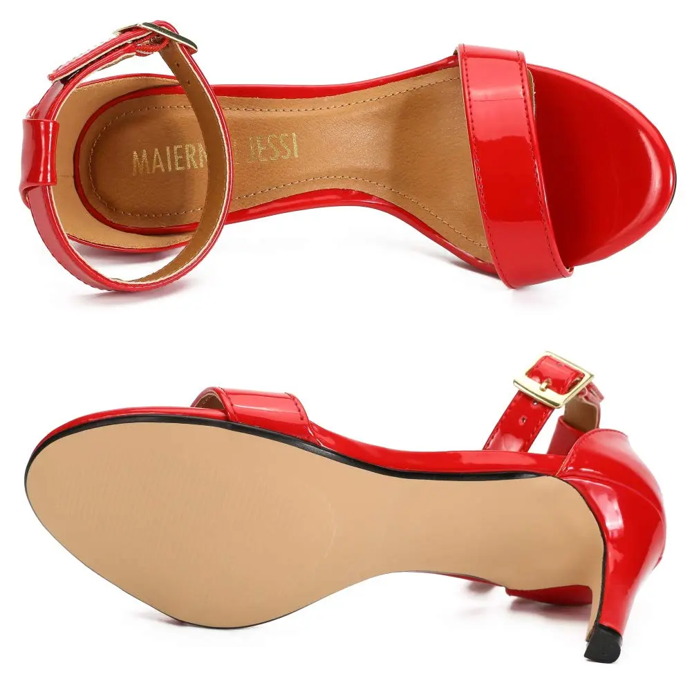 MAIERNISI JESSI Unisex Ankle Strap Heeled Sandals | Open Toe, Patent Red, 14.5 Women/13 Men - view 6