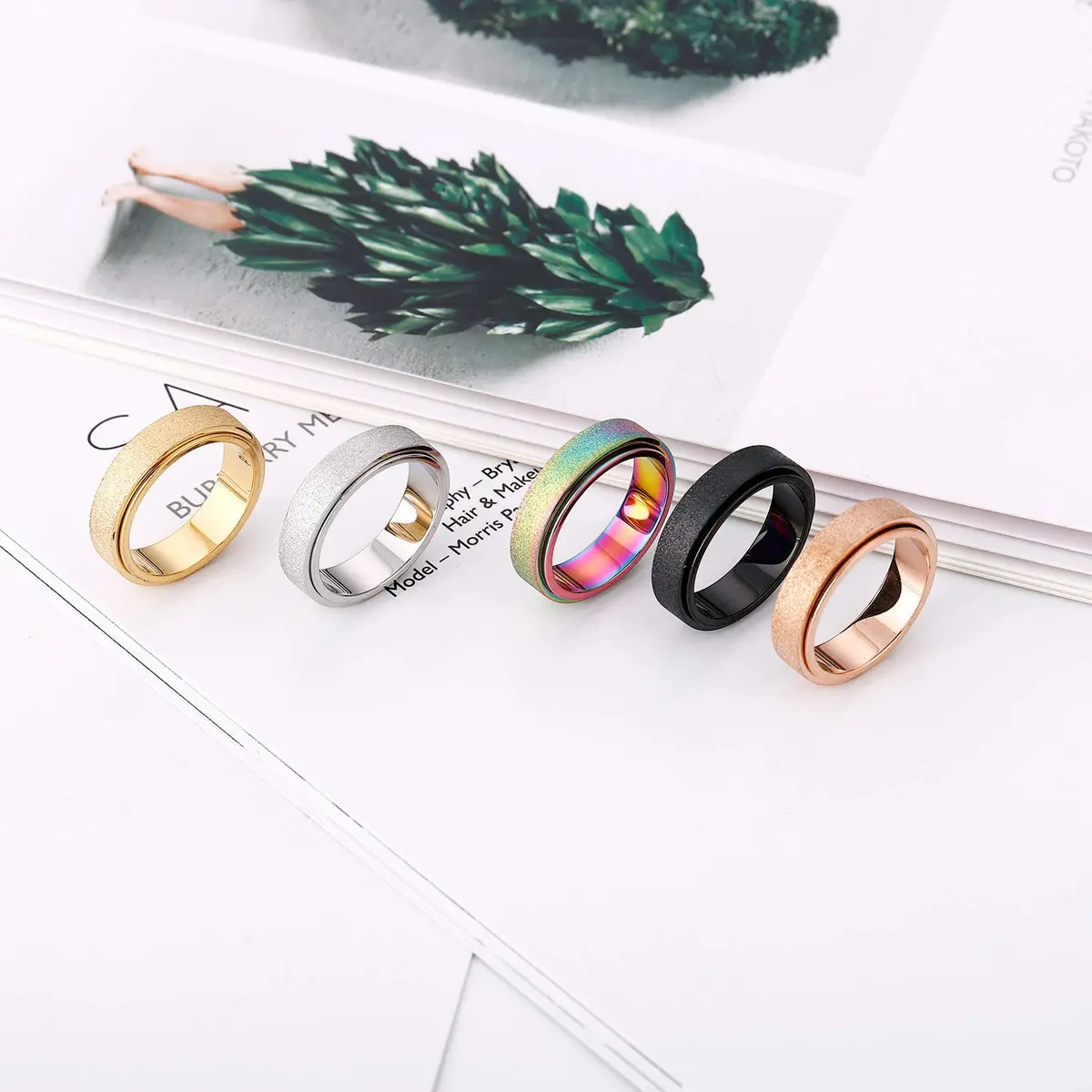 OreilleStar Fidget Spinner Ring for Women & Adults 6mm Black | Titanium Stainless Steel - view 5