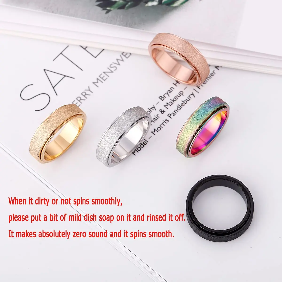 OreilleStar Fidget Spinner Ring for Women & Adults 6mm Black | Titanium Stainless Steel - view 4
