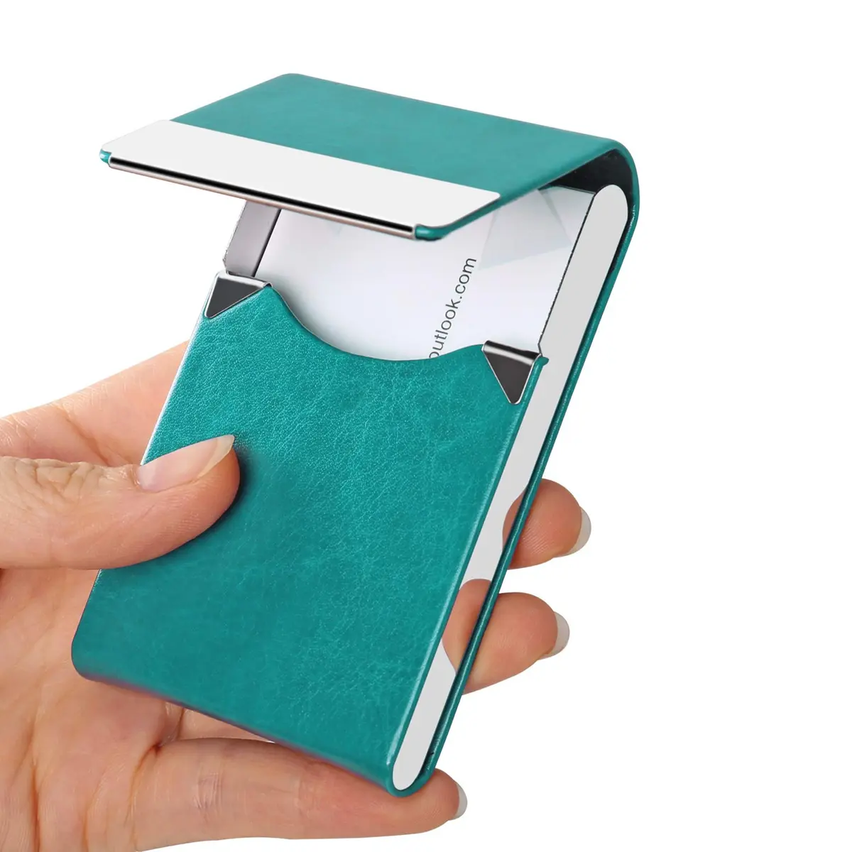 JuneLsy Professional PU Leather Business Card Holder Case with Magnetic Shut (S-Mint Green, 15-20 Cards) - main product image