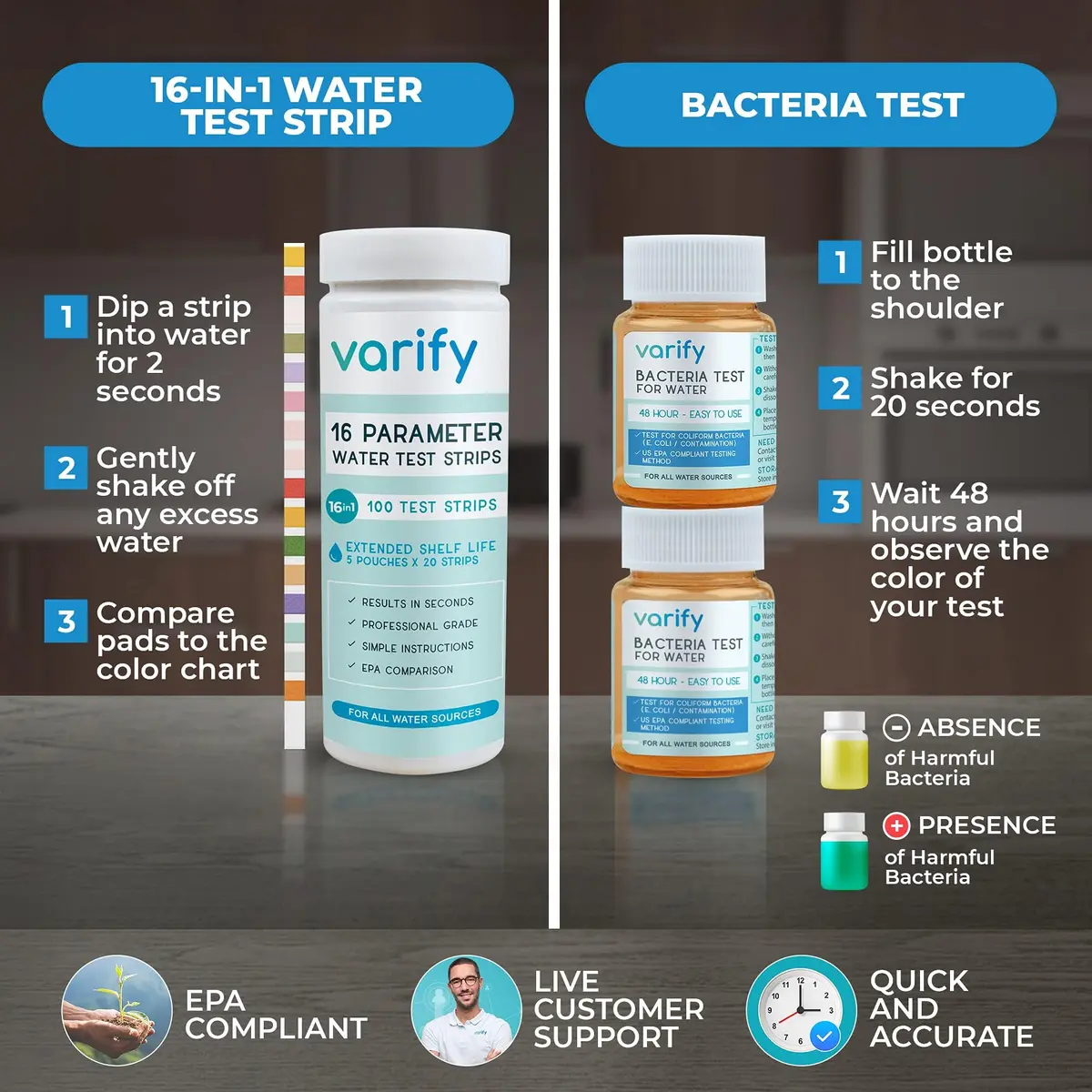 VARIFY 17-in-1 Complete Drinking Water Test Kit with 100 Strips & 2 Bacteria Tests | Professional Grade Analysis for Lead, Chlorine, pH, Hardness & More - view 4