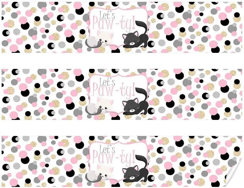 Amanda Creation Polka Dot Kitty Cat Themed Birthday Party Waterproof Water Bottle Sticker Wrappers, 20 Count | Party Theme - view 10