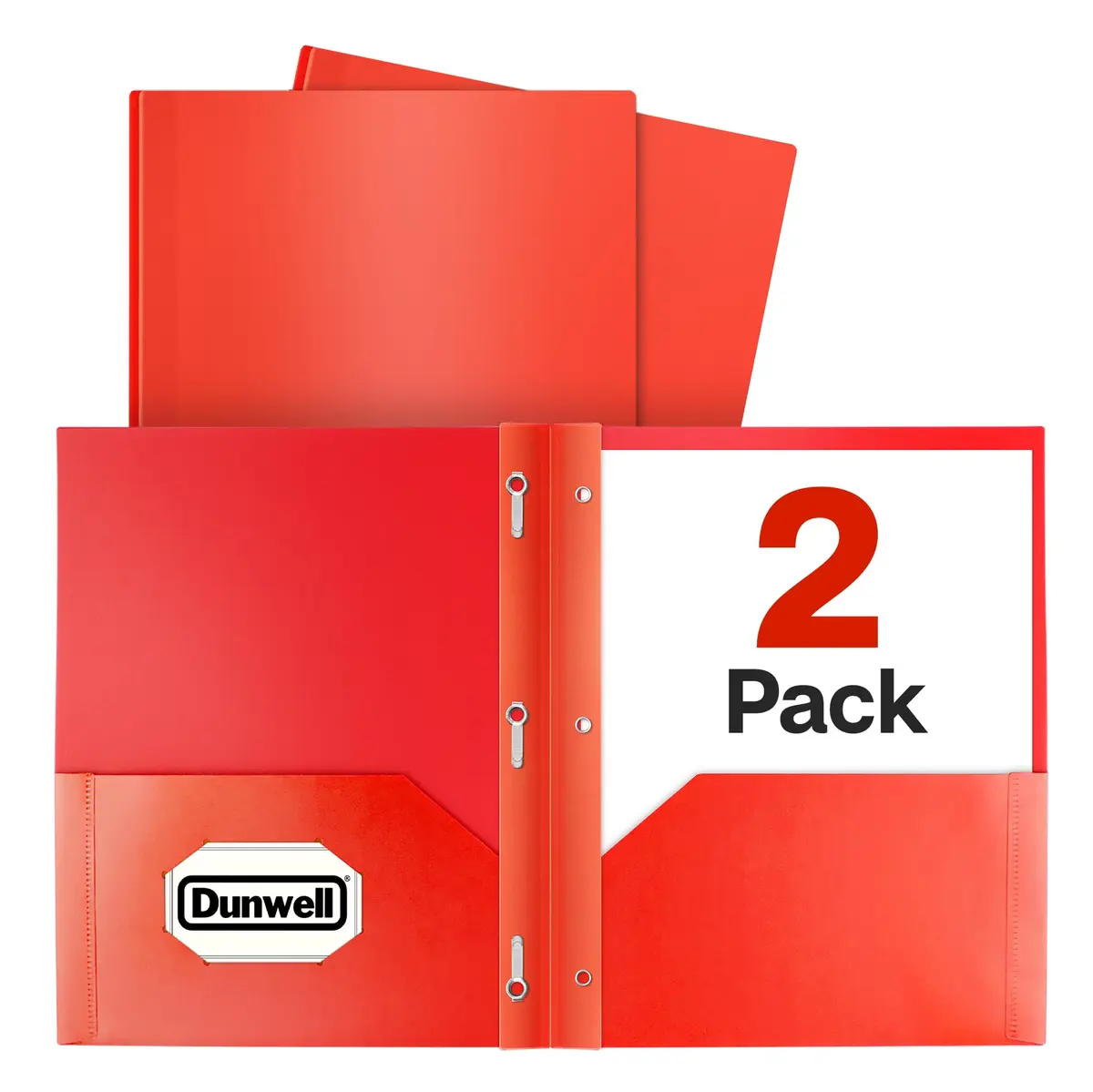 Dunwell Plastic 2-Pocket Folders with 3 Prongs, Red, 2 Pack (23.7cm x 29.5cm x 1.1cm) | Durable Poly Folders for Students & Professionals - main product image