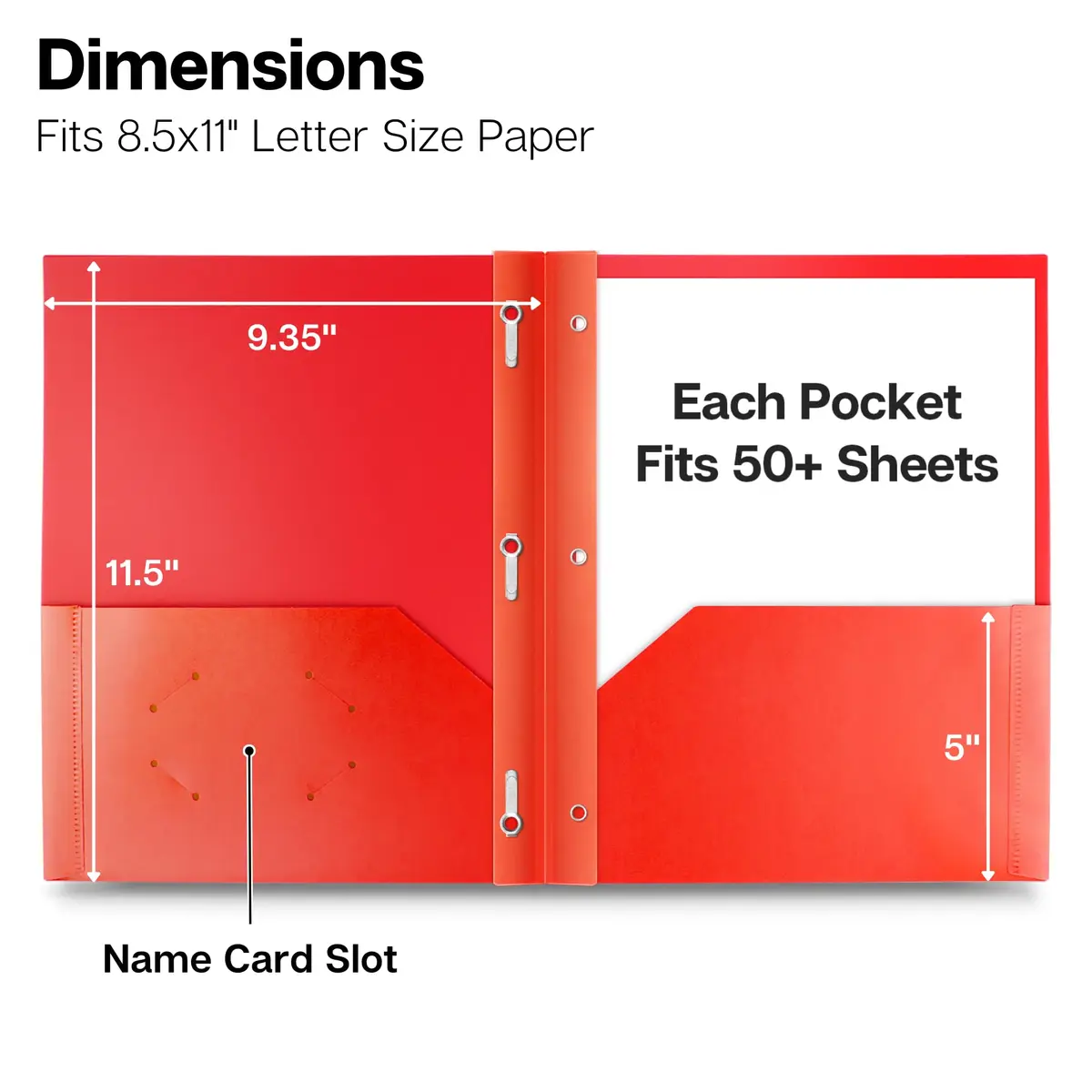 Dunwell Plastic 2-Pocket Folders with 3 Prongs, Red, 2 Pack (23.7cm x 29.5cm x 1.1cm) | Durable Poly Folders for Students & Professionals - view 3