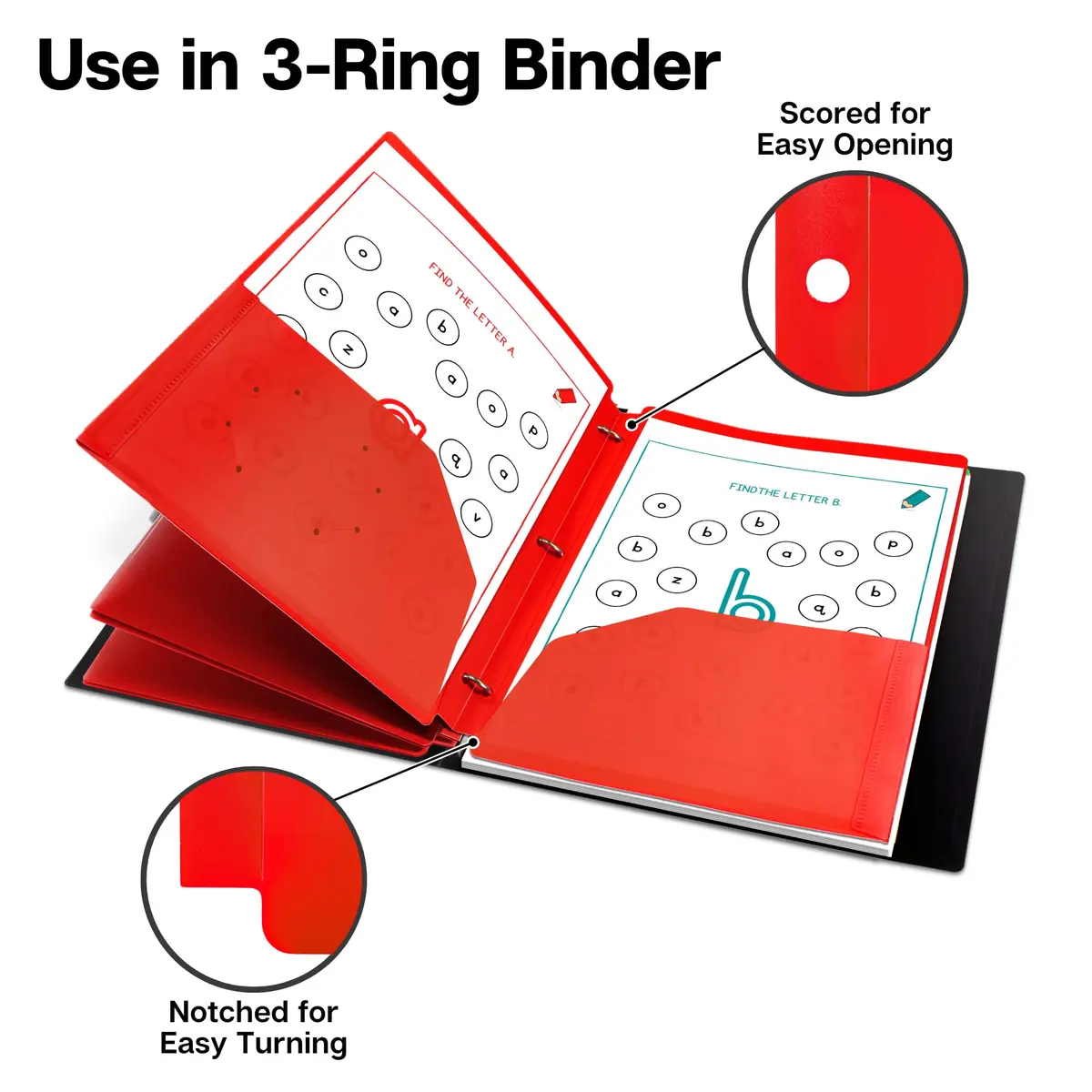 Dunwell 2-Pocket Folder for 3-Ring Binder, 8.5x11, 3-Pack, Red | Durable, Water-Resistant Poly Folder - view 4