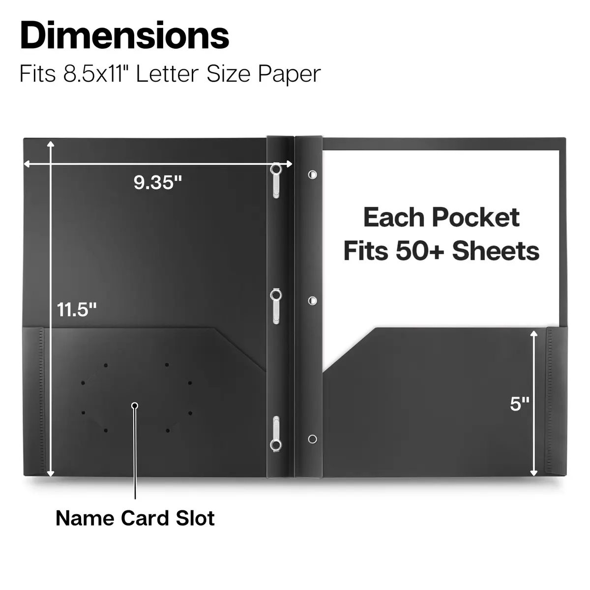 Dunwell Plastic 2-Pocket Folders with 3 Prongs, Black, 12 Pack (24.1 cm x 29.2 cm) | Acid-Free Poly for Long-Term School & Office Use - view 3