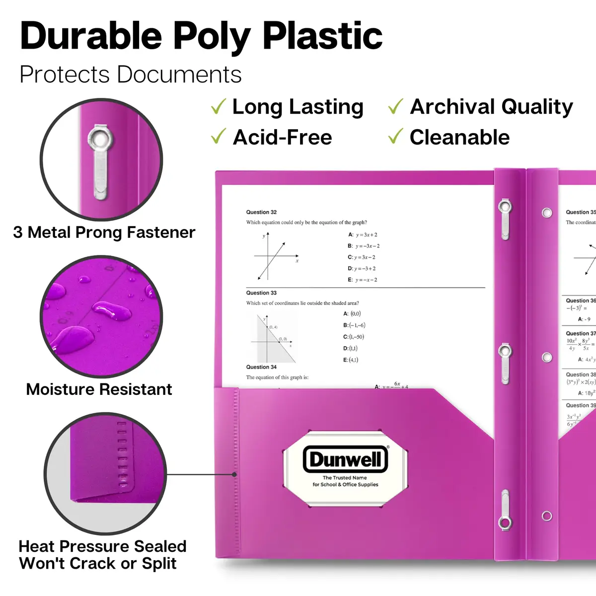Dunwell Plastic 2-Pocket Folders with 3 Prongs Assorted 6 Pack | Durable, Water-Resistant, Ideal for School & Office - view 2