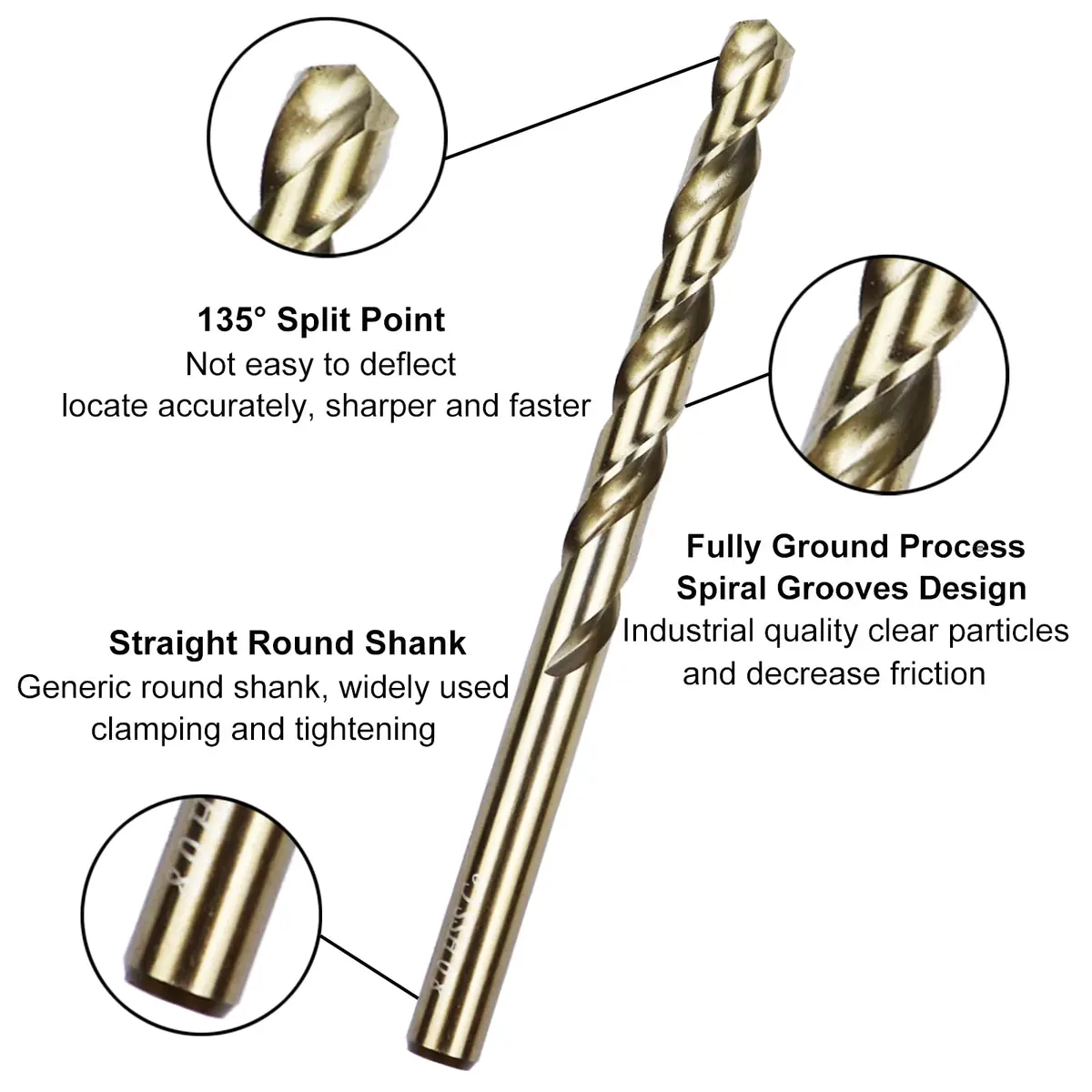 Sipery M35 Cobalt Drill Bit Set 8mm | High Speed Steel Jobber Length, 5 Pack, for Steel & Hard Metals - view 2