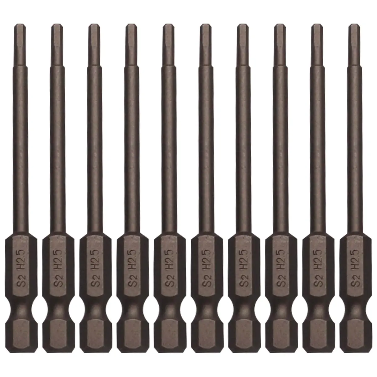 Sipery H2.5 Hex Head Allen Wrench Drill Bits 2.5mm (0.1 inch) S2 Steel Magnetic 75mm (3 Inch) 10-Pack | Precision Tooling for Indian Workshops - main product image