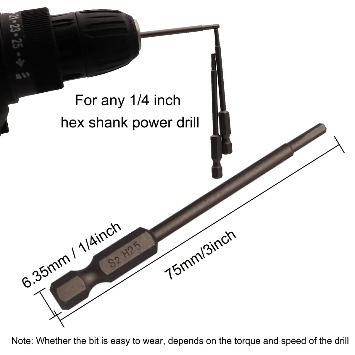 Sipery H2.5 Hex Head Allen Wrench Drill Bits 2.5mm (0.1 inch) S2 Steel Magnetic 75mm (3 Inch) 10-Pack | Precision Tooling for Indian Workshops - view 5