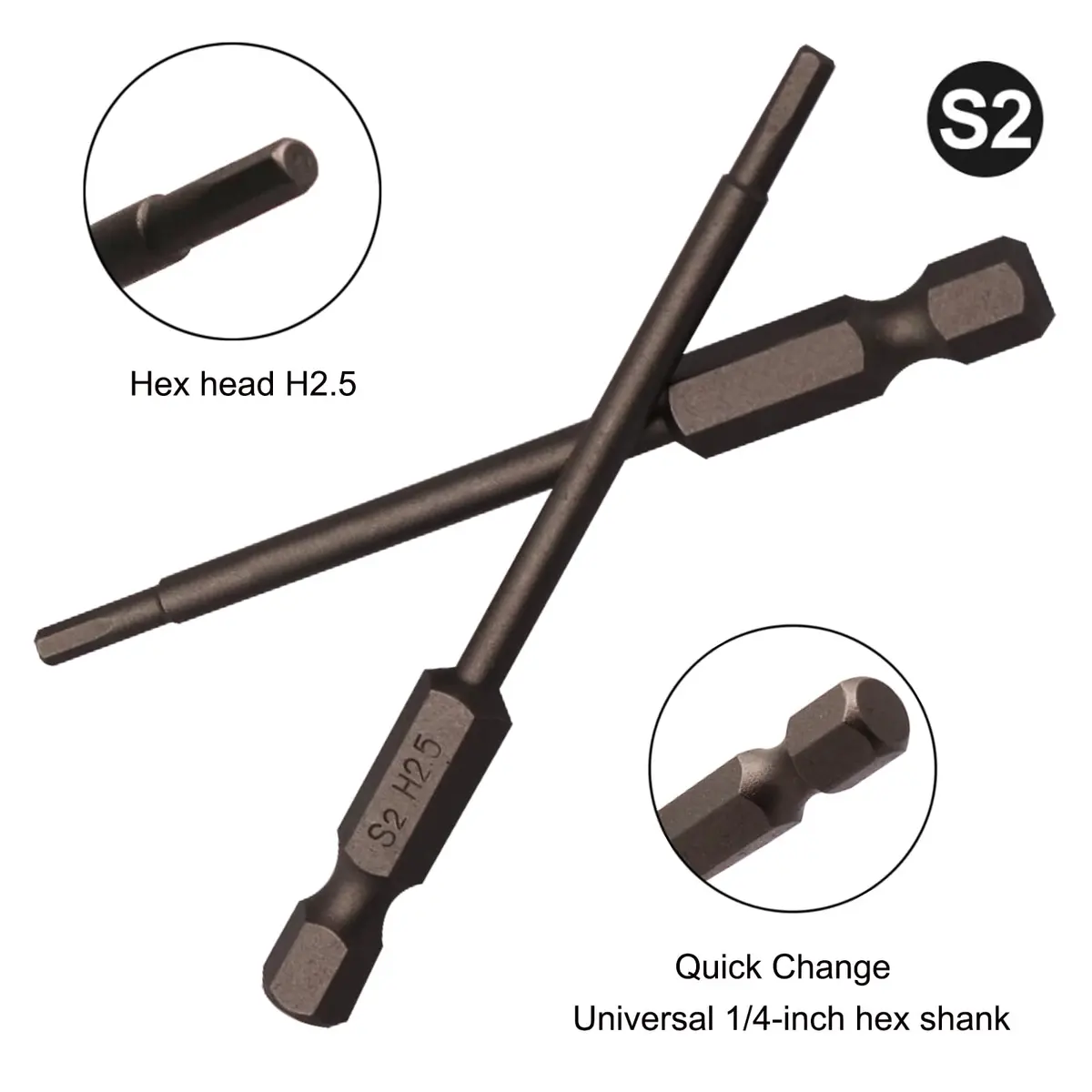 Sipery H2.5 Hex Head Allen Wrench Drill Bits 2.5mm (0.1 inch) S2 Steel Magnetic 75mm (3 Inch) 10-Pack | Precision Tooling for Indian Workshops - view 2