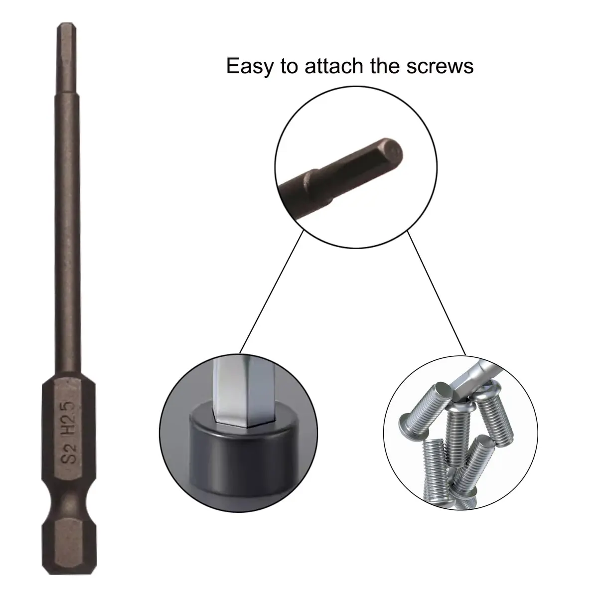 Sipery H2.5 Hex Head Allen Wrench Drill Bits 2.5mm (0.1 inch) S2 Steel Magnetic 75mm (3 Inch) 10-Pack | Precision Tooling for Indian Workshops - view 3