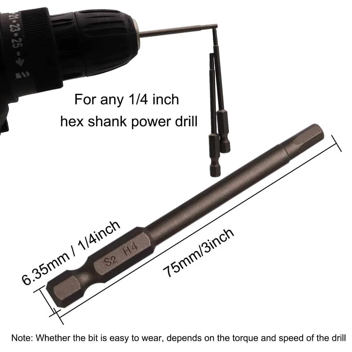 Sipery H4 Hex Allen Wrench Drill Bits 4mm (0.16 Inch) S2 Steel Magnetic 1/4 Inch Hex Shank 75mm (3 Inch) Long 10 Pack - view 5