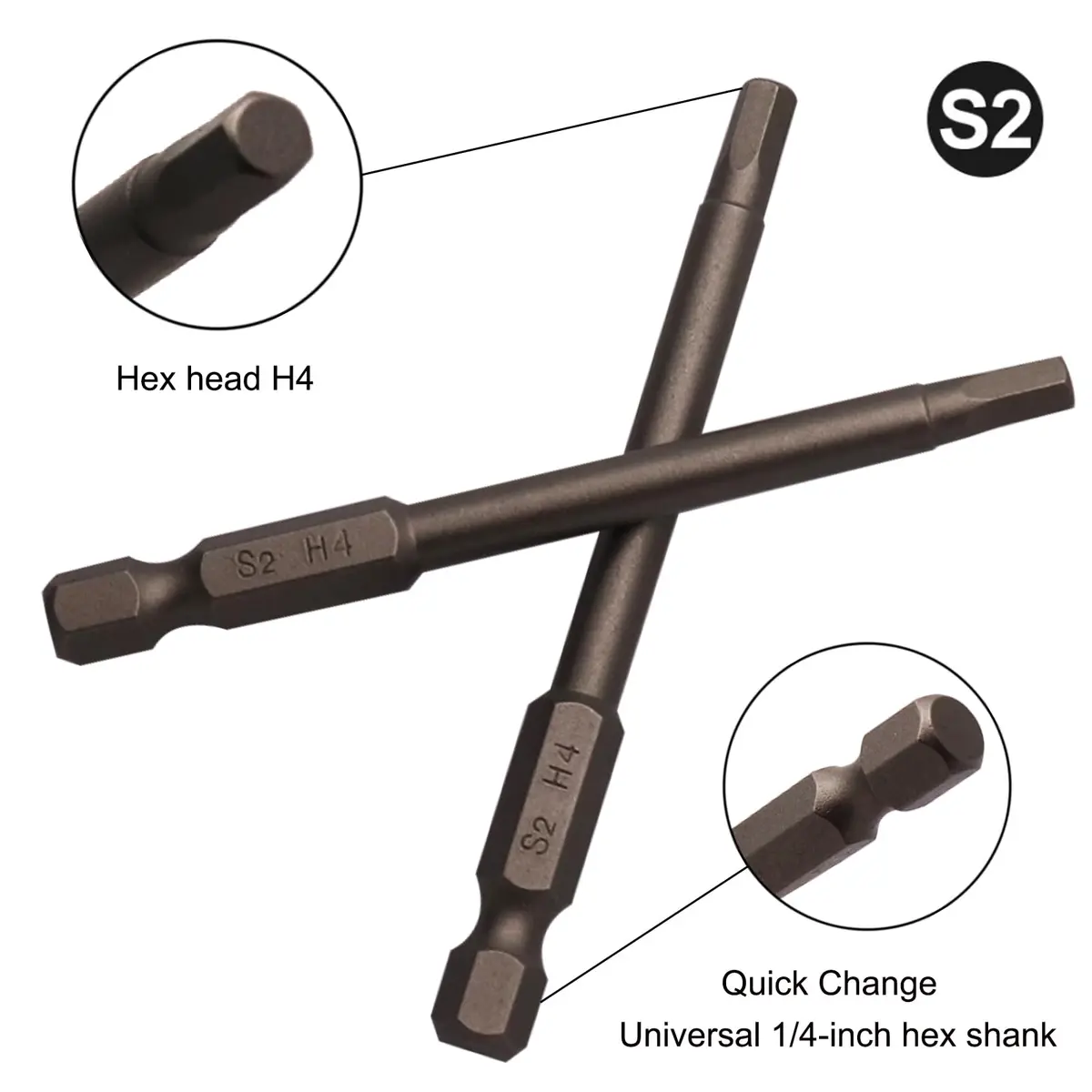 Sipery H4 Hex Allen Wrench Drill Bits 4mm (0.16 Inch) S2 Steel Magnetic 1/4 Inch Hex Shank 75mm (3 Inch) Long 10 Pack - view 2