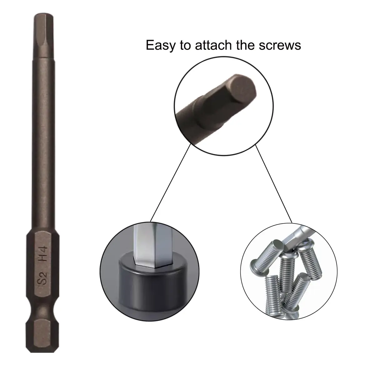 Sipery H4 Hex Allen Wrench Drill Bits 4mm (0.16 Inch) S2 Steel Magnetic 1/4 Inch Hex Shank 75mm (3 Inch) Long 10 Pack - view 3