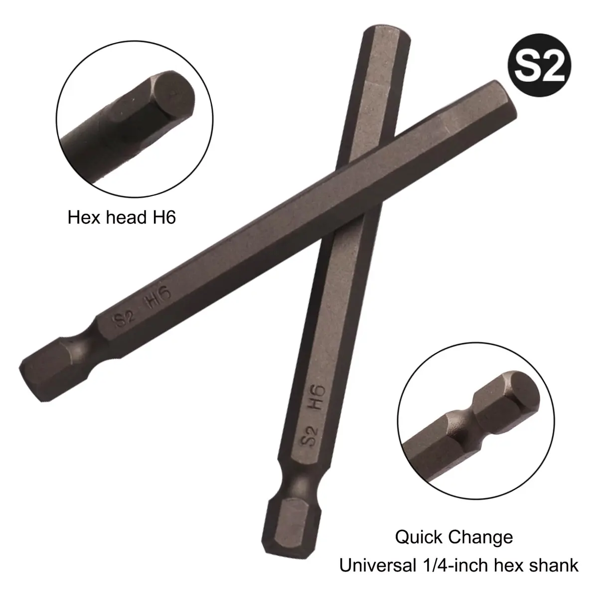 Sipery H6 Hex Head Allen Wrench Drill Bits 6mm (0.24 Inch) S2 Steel Magnetic 75mm (3 Inch) Long 10-Pack | For Power Drills & Screwdrivers - view 2