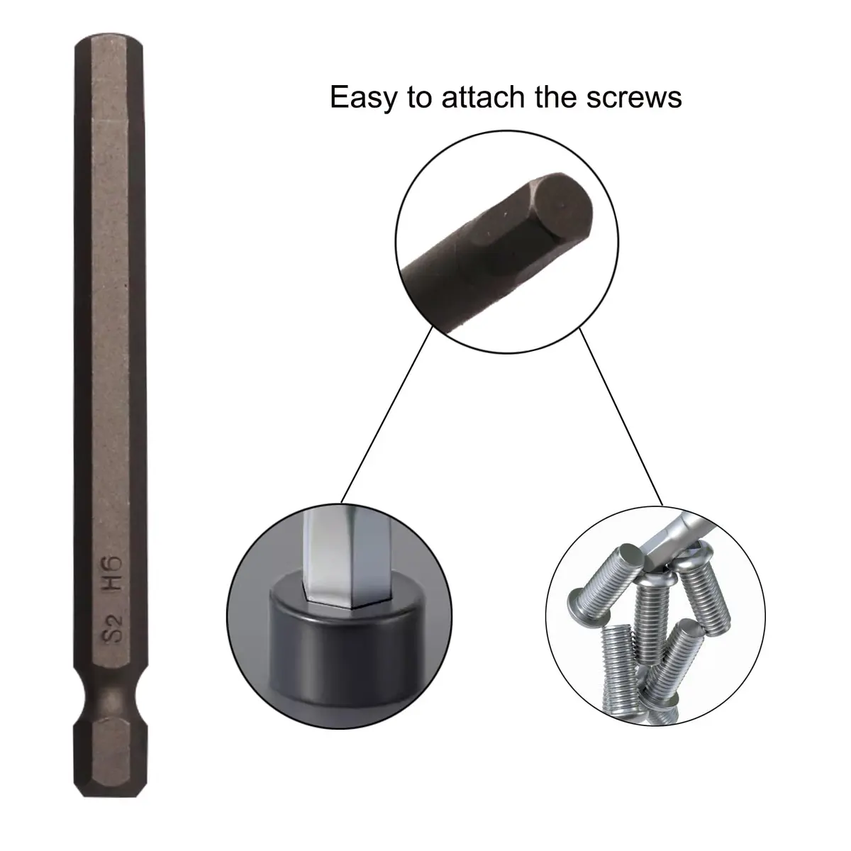 Sipery H6 Hex Head Allen Wrench Drill Bits 6mm (0.24 Inch) S2 Steel Magnetic 75mm (3 Inch) Long 10-Pack | For Power Drills & Screwdrivers - view 3
