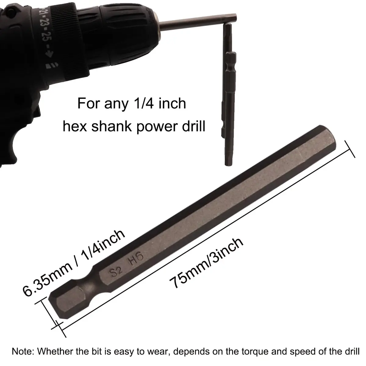 Sipery H6 Hex Head Allen Wrench Drill Bits 6mm (0.24 Inch) S2 Steel Magnetic 75mm (3 Inch) Long 10-Pack | For Power Drills & Screwdrivers - view 4