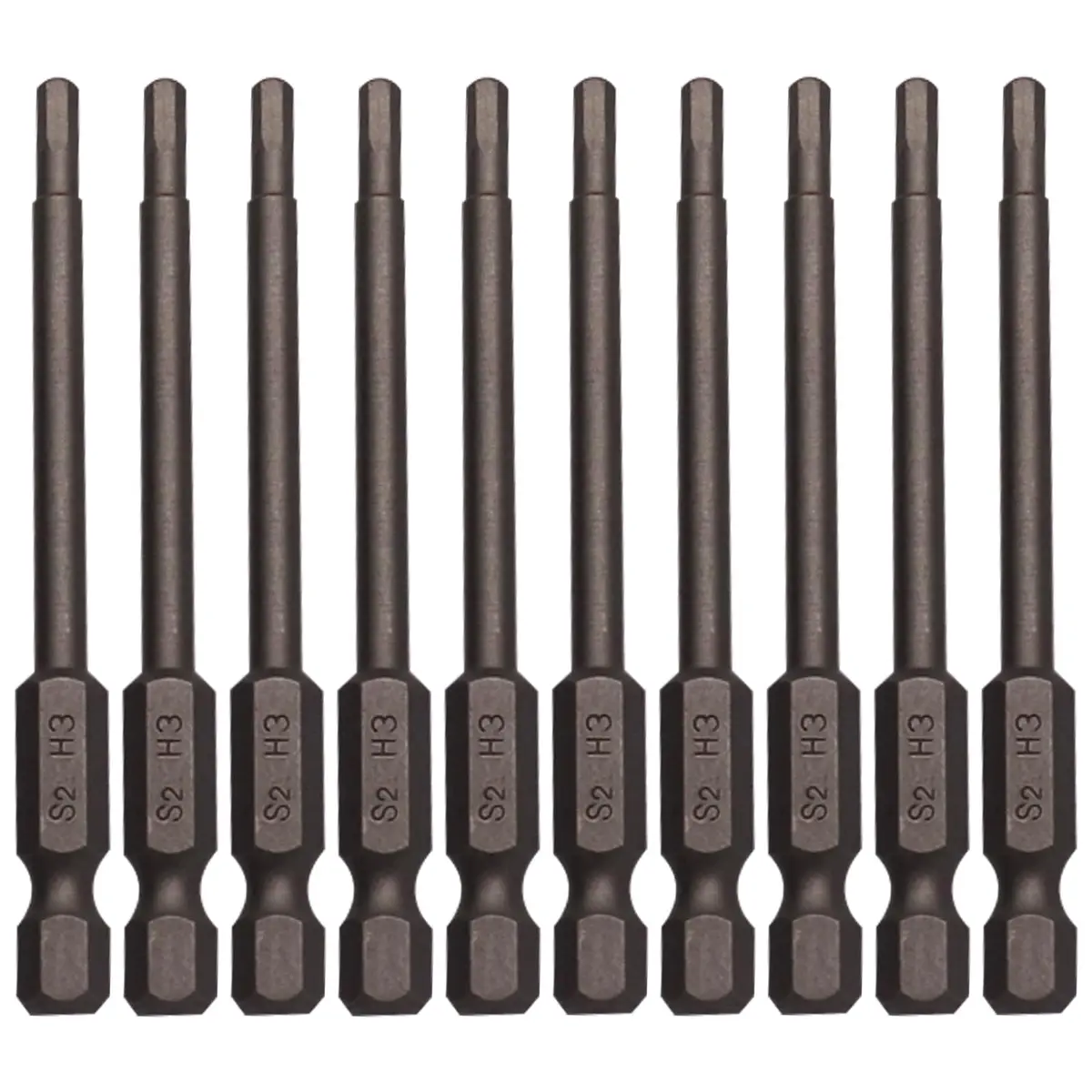 Sipery H3 3mm Hex Allen Wrench Drill Bits 75mm (3 Inch) S2 Steel Magnetic 10-Piece Set | For Power Drills & Screwdrivers - main product image