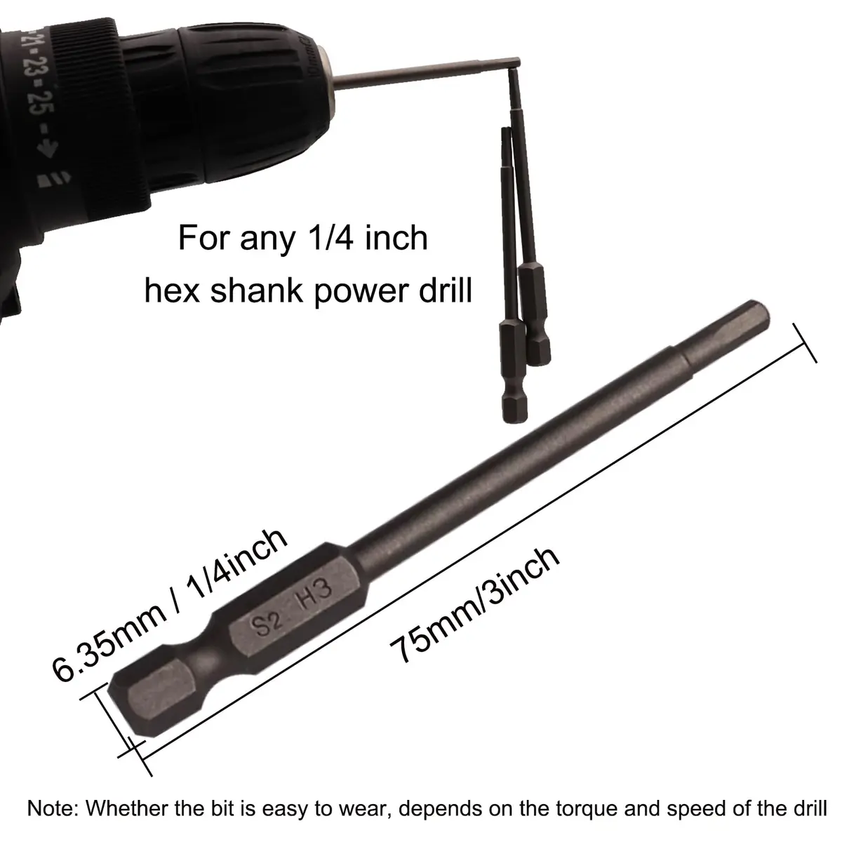 Sipery H3 3mm Hex Allen Wrench Drill Bits 75mm (3 Inch) S2 Steel Magnetic 10-Piece Set | For Power Drills & Screwdrivers - view 5