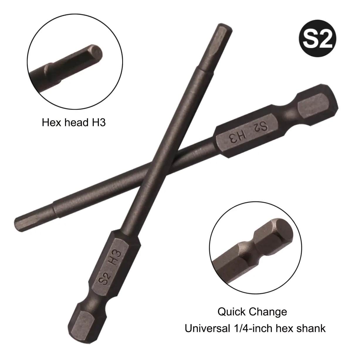 Sipery H3 3mm Hex Allen Wrench Drill Bits 75mm (3 Inch) S2 Steel Magnetic 10-Piece Set | For Power Drills & Screwdrivers - view 2