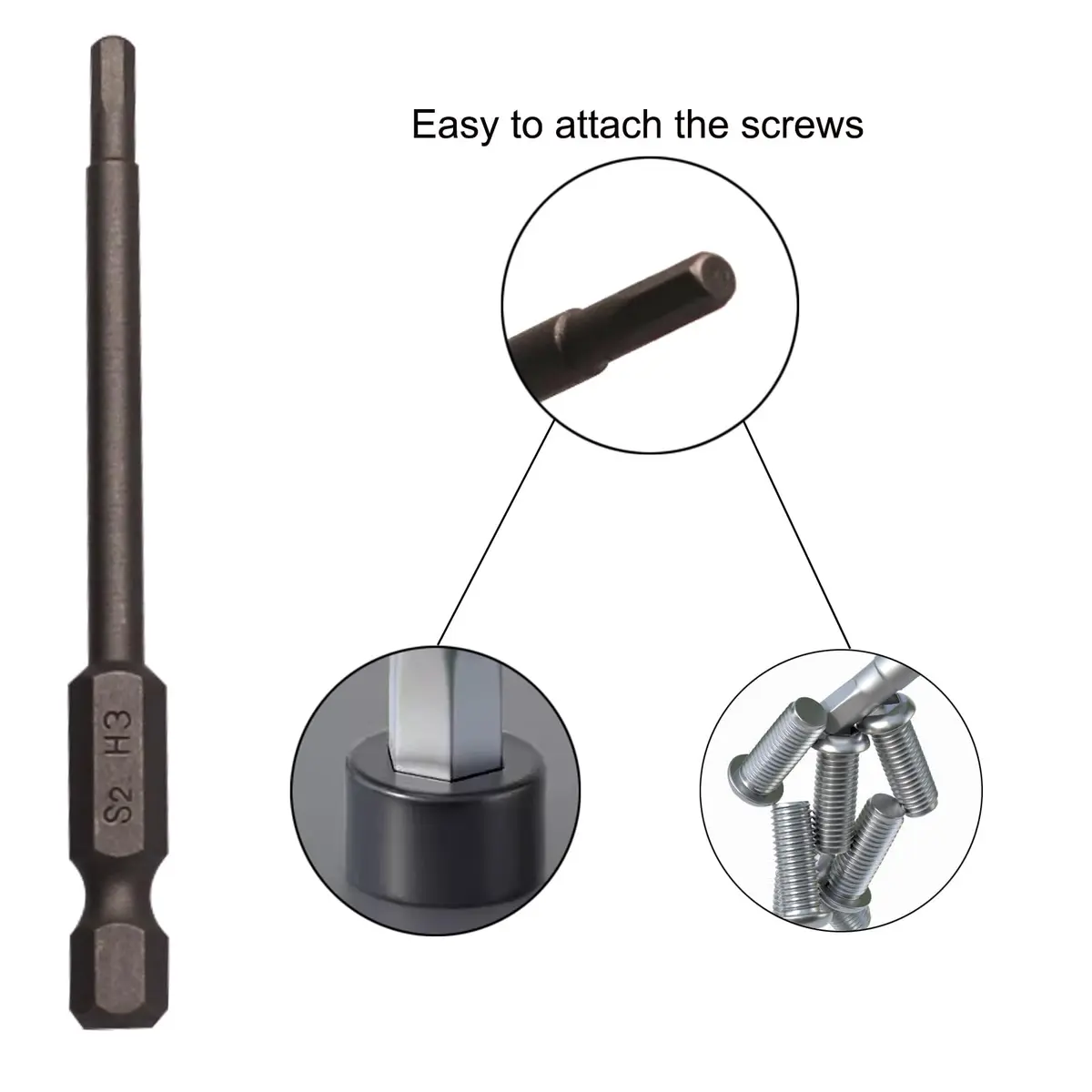 Sipery H3 3mm Hex Allen Wrench Drill Bits 75mm (3 Inch) S2 Steel Magnetic 10-Piece Set | For Power Drills & Screwdrivers - view 3