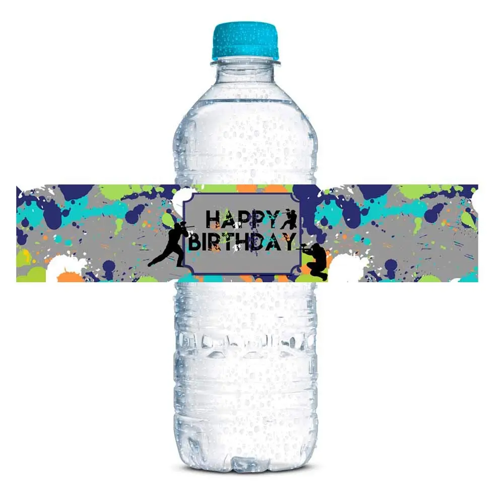 Amanda Creation Splatter Paintball Water Bottle Labels 20-Pack | Waterproof Vinyl Wraps for Parties - main product image