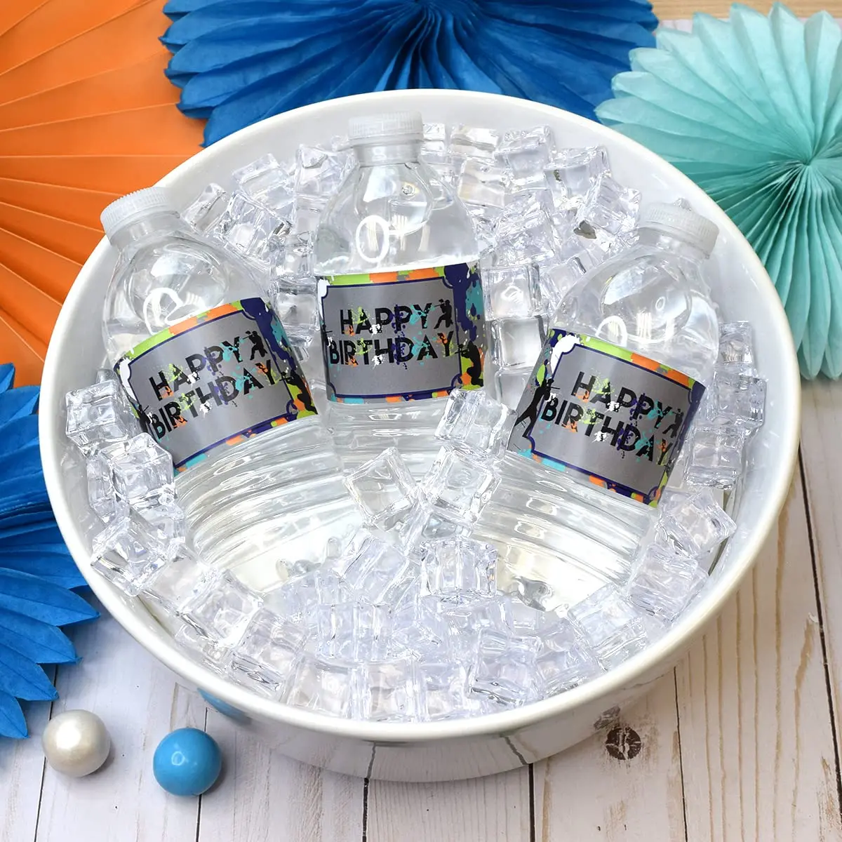 Amanda Creation Splatter Paintball Water Bottle Labels 20-Pack | Waterproof Vinyl Wraps for Parties - view 6