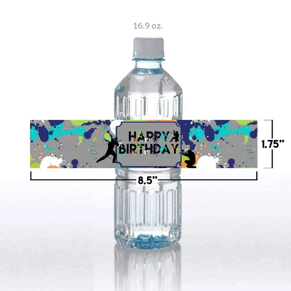 Amanda Creation Splatter Paintball Water Bottle Labels 20-Pack | Waterproof Vinyl Wraps for Parties - view 8