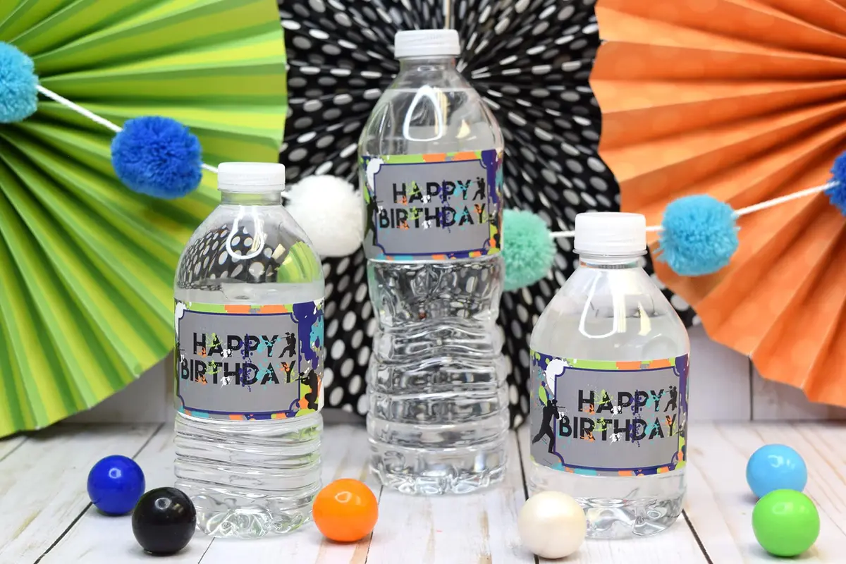 Amanda Creation Splatter Paintball Water Bottle Labels 20-Pack | Waterproof Vinyl Wraps for Parties - view 2