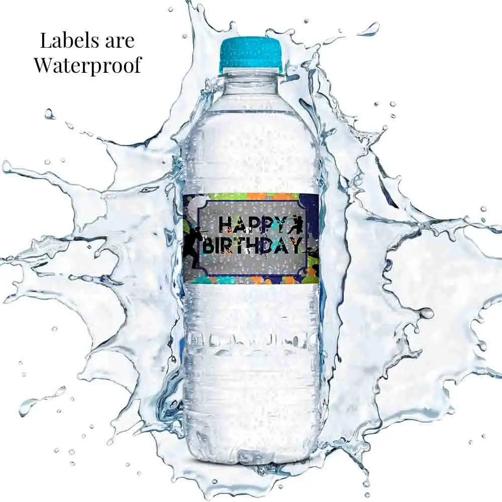 Amanda Creation Splatter Paintball Water Bottle Labels 20-Pack | Waterproof Vinyl Wraps for Parties - view 3