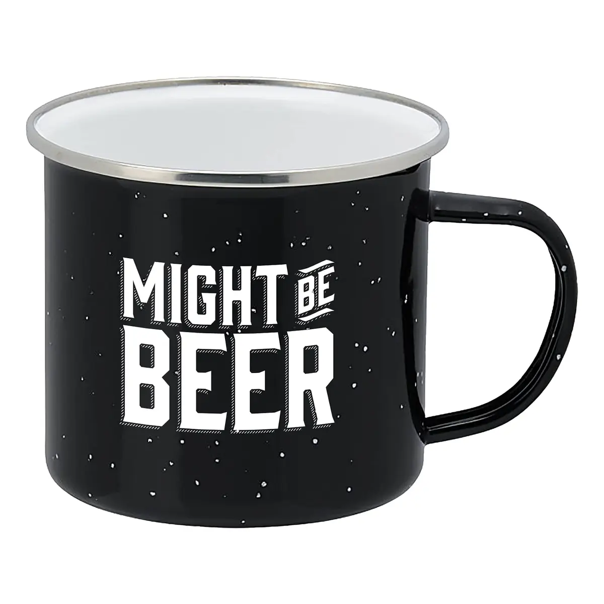 Live It Up! Party Supplies Enamel Camping Coffee Mug 15 oz | Might Be Beer Large Tin Cup - main product image