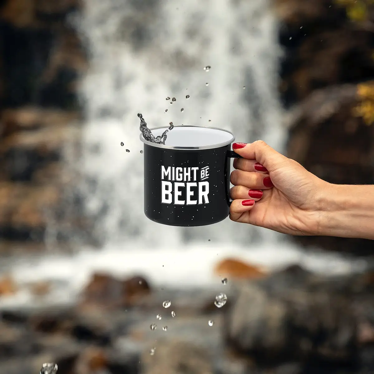 Live It Up! Party Supplies Enamel Camping Coffee Mug 15 oz | Might Be Beer Large Tin Cup - view 5