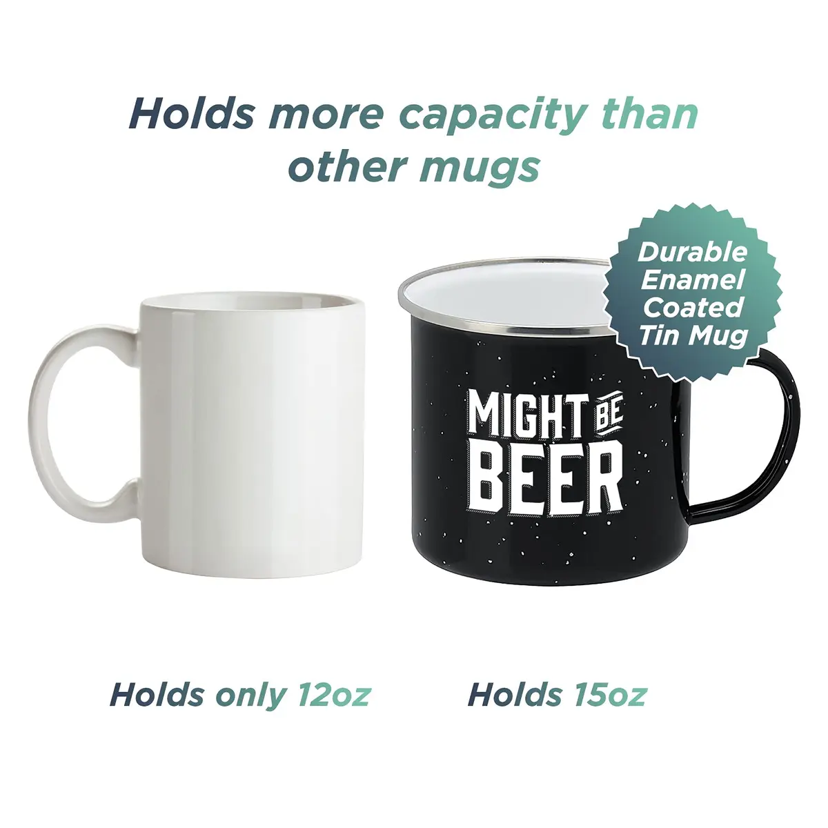 Live It Up! Party Supplies Enamel Camping Coffee Mug 15 oz | Might Be Beer Large Tin Cup - view 3