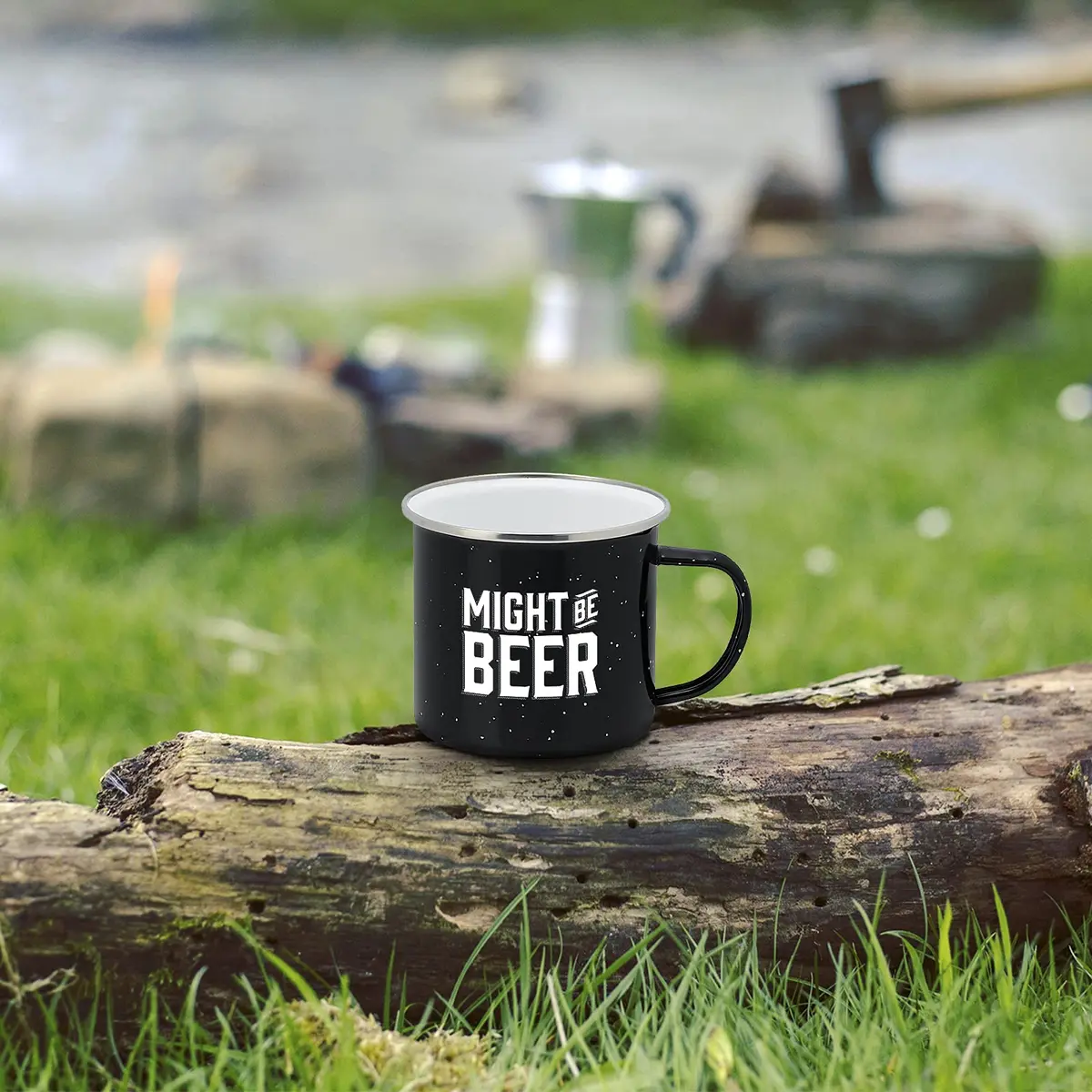 Live It Up! Party Supplies Enamel Camping Coffee Mug 15 oz | Might Be Beer Large Tin Cup - view 4