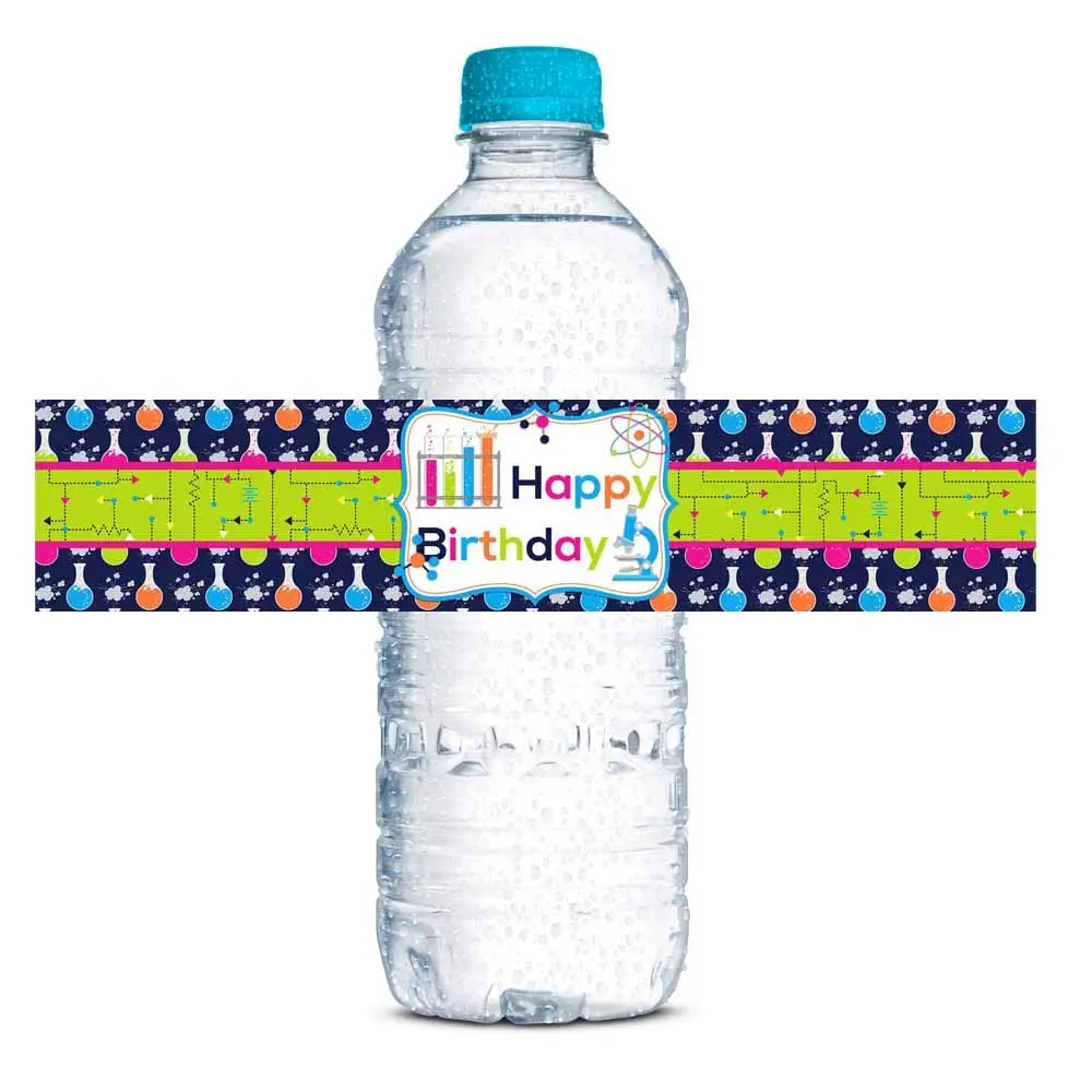 Amanda Creation Science Themed Birthday Party Waterproof Water Bottle Sticker Wrappers 20 Labels (8.5" x 1.75") | Assorted Colors Kitchen - main product image