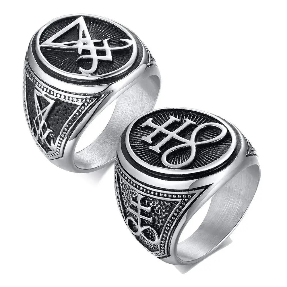 VNOX Sigil of Lucifer Seal of Satan Symbol Signet Ring Band for Men, Talisman Amulet Jewelry - Size 8 (2 Pcs, Silver) - main product image