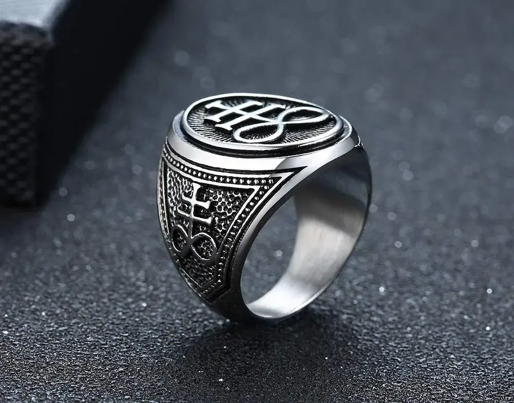 VNOX Sigil of Lucifer Seal of Satan Symbol Signet Ring Band for Men, Talisman Amulet Jewelry - Size 8 (2 Pcs, Silver) - view 5