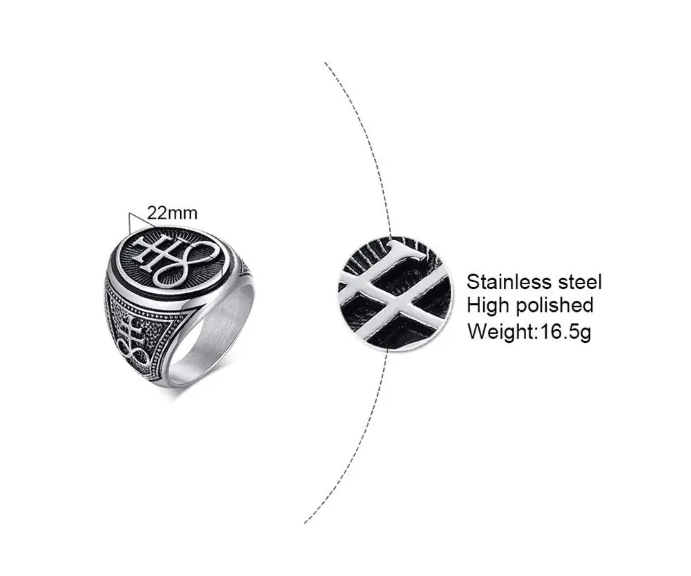 VNOX Sigil of Lucifer Seal of Satan Symbol Signet Ring Band for Men, Talisman Amulet Jewelry - Size 8 (2 Pcs, Silver) - view 2