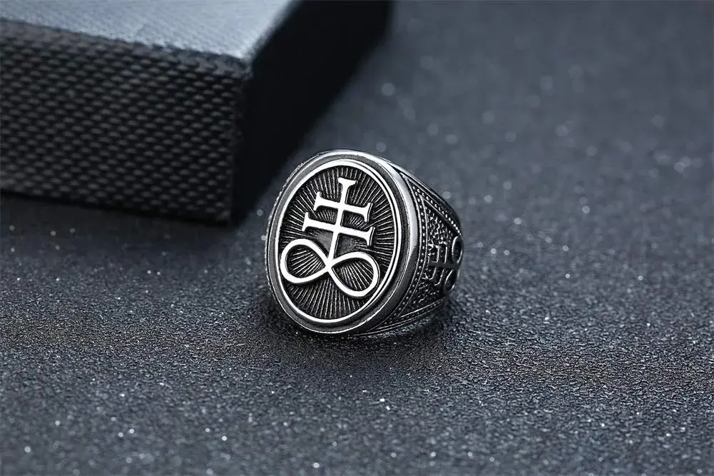 VNOX Sigil of Lucifer Seal of Satan Symbol Signet Ring Band for Men, Talisman Amulet Jewelry - Size 8 (2 Pcs, Silver) - view 3
