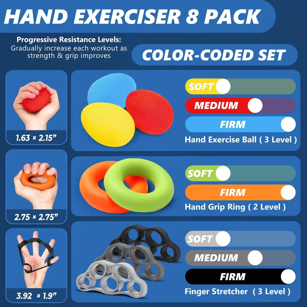 roygra Grip Strength Trainer (8 Pack) | Hand & Finger Exercise Devices for All Ages - view 2