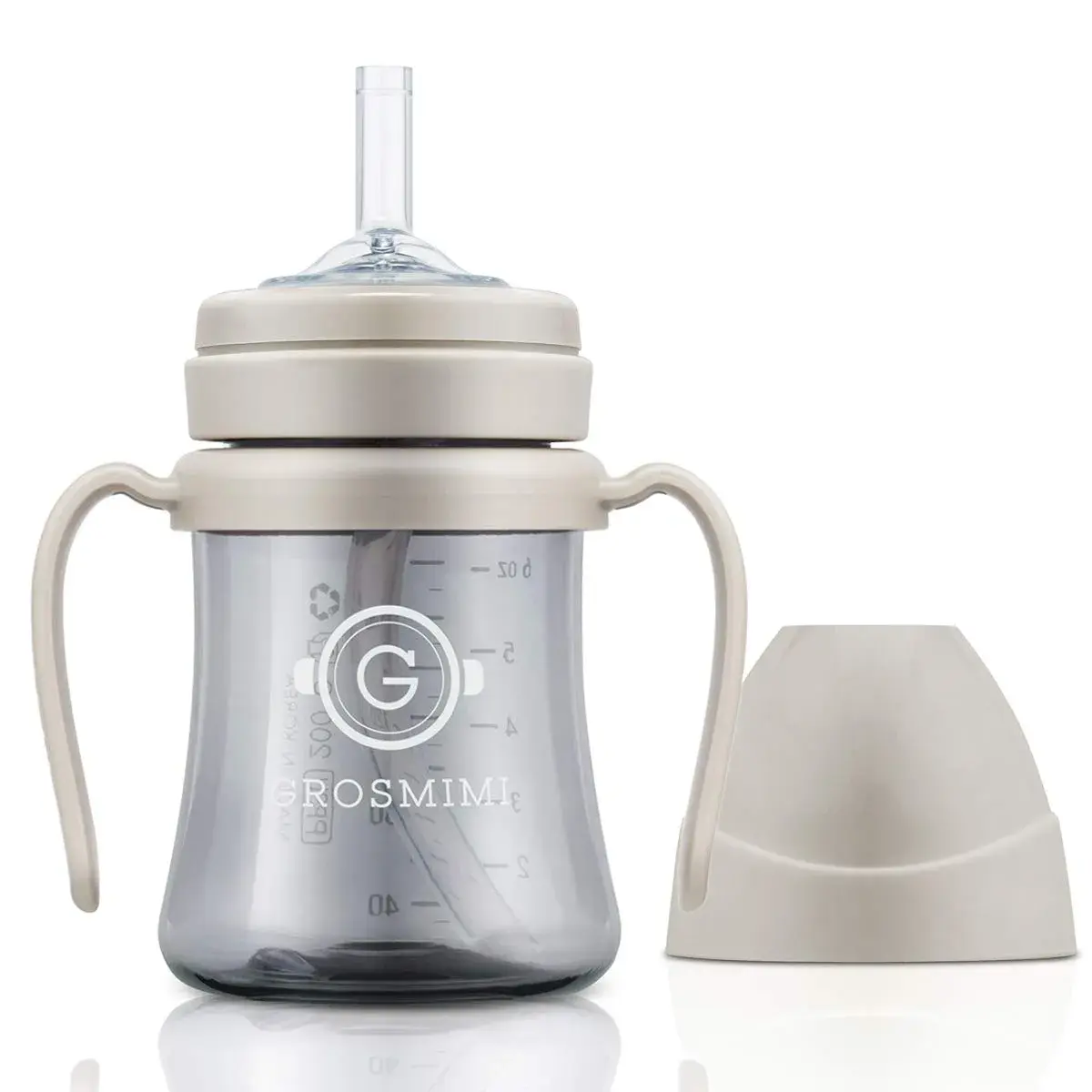 GROSMIMI PPSU Baby Straw Cup Stage 1, 6 Months+, Spill-Proof, 177ml (6oz) Beige | BPA-Free, Dishwasher Safe - main product image